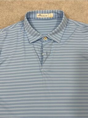 Peter Millar Featherweight UPF+50 Halford Polo Blue Striped Large Golf